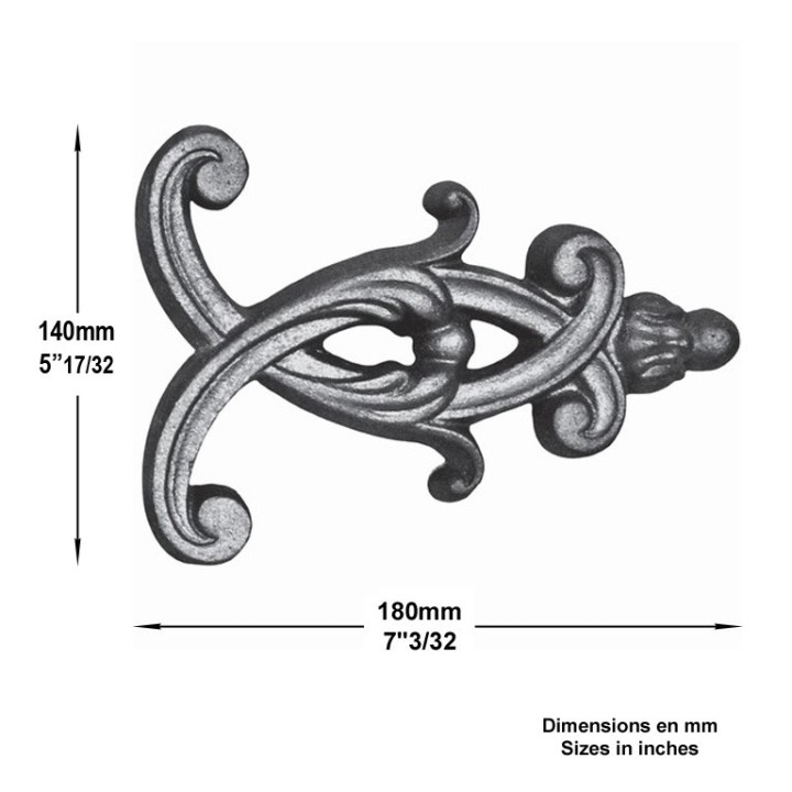 Décor d'angle palmette en fonte ou fonte zinguée largeur 180x140