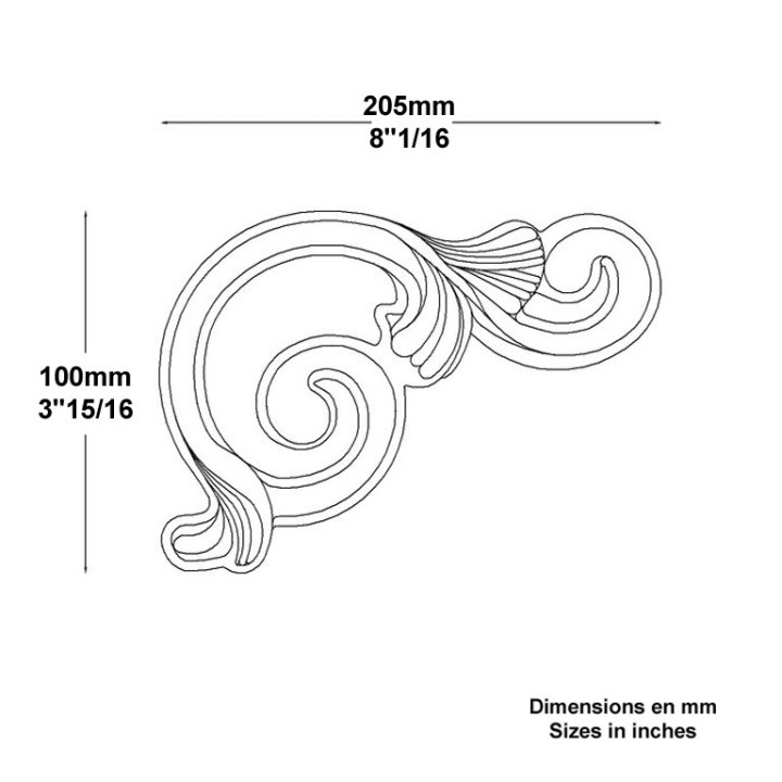 Décors d'angles aux formes arrondies en aluminium largeur 205x100