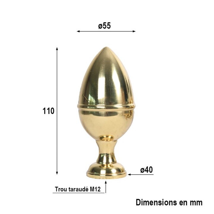 Pommeau laiton  poli verni de départ d'escalier hauteur 110 ou 135mm