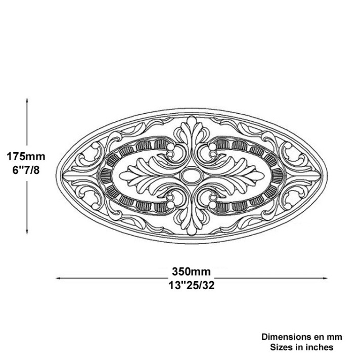 Palmettes ovales 340x170mm en fonte, aluminium et fonte zinguée