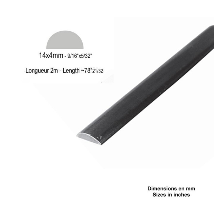 Profilé en barre d'acier doux de 14x4mm bombé pour colliers bagues