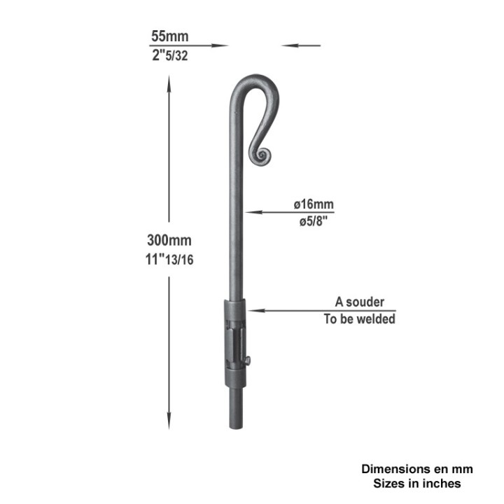Verrous pistolets (béquilles) de portails ou portillons 300 ou 500mm