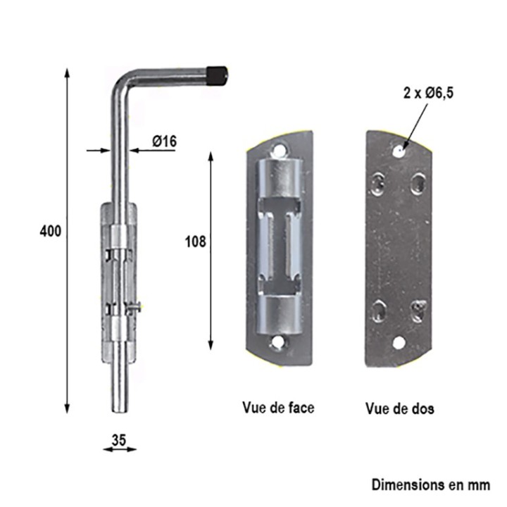 Verrou pistolet (béquilles) à visser pour portails ou portillons 400mm