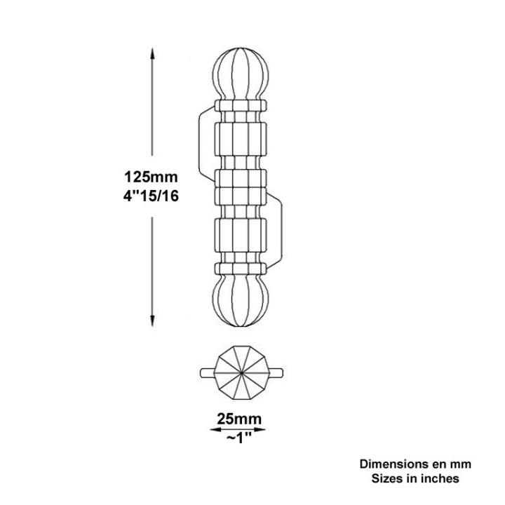 Gonds en acier forgé à souder  hauteur 125 ou 150mm hexogonaux