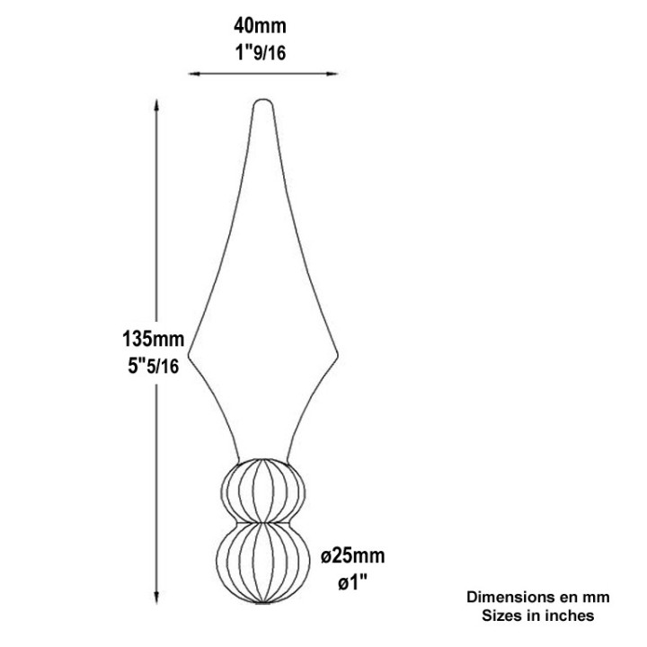 Pointe de lance forgée 135mm à 190mm avec deux boules crantées