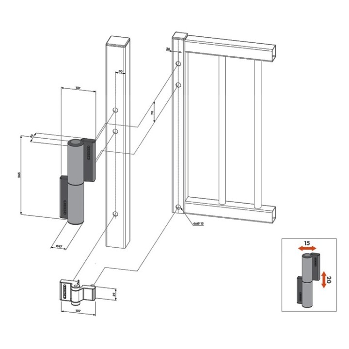 Charnière compacte ferme-porte hudraulique pour portes 75kg maxi