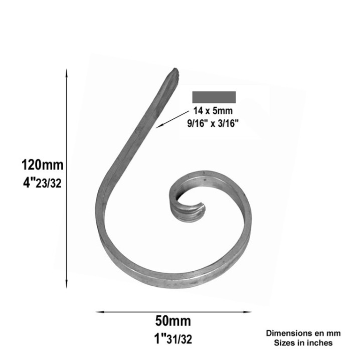 Volutes aluminium demi C avec enroulement en forme de chevrons