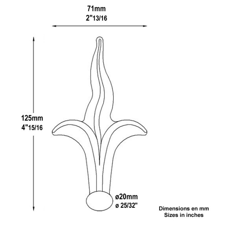 Pointes de lances forme de flamme 125mm à 140mm avec collerette