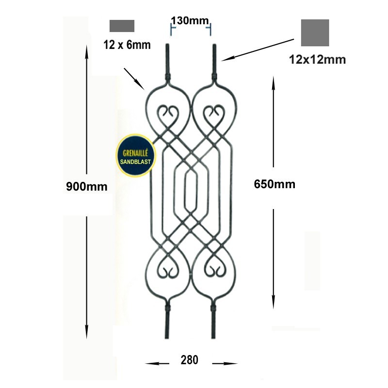 Panneaux décoratifs grenaillés double hauteur 900 et 1100mm 12x12