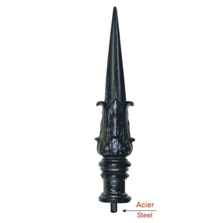 Pointe de lance ancienne en fonte 200mm insert acier, base ø32mm