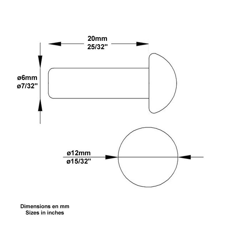 Rivets à tête sphérique ou demi sphérique en acier à frapper