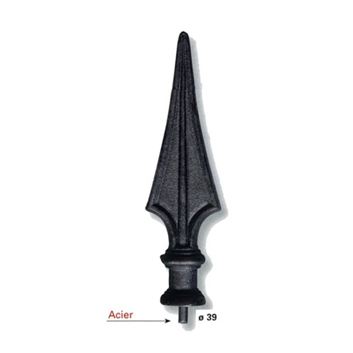 Pointe de lance ancienne en fonte 230mm insert acier, base ø39mm