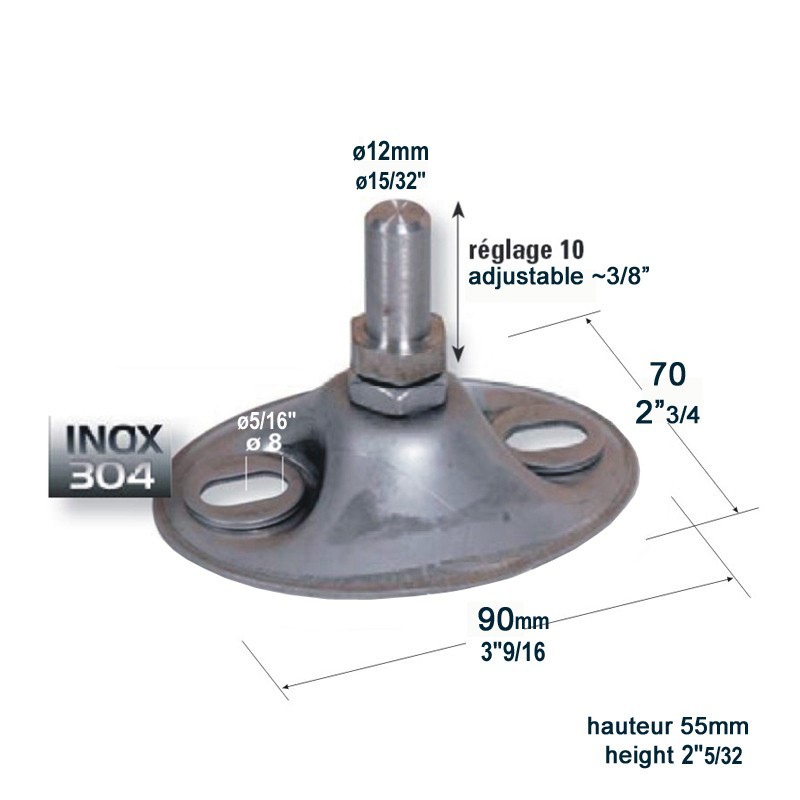 Crapaudines base ovale acier zingué ou inox axe Ø12mm ou Ø20mm