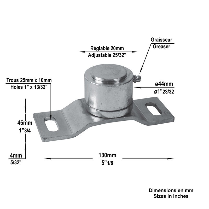 Pivots bas en acier Ø45 ou 68mm sur platine de fixation à visser