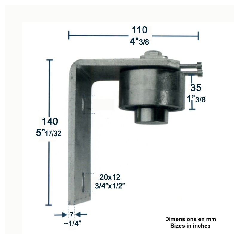 Pivots haut en acier Ø68mm sur equerre platine de fixation à visser