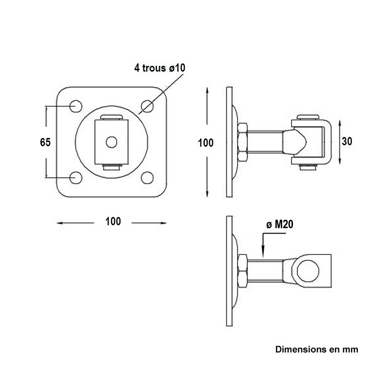 Gonds à plaquer sur poteaux et fixation par U sur tubes 30 à 40mm