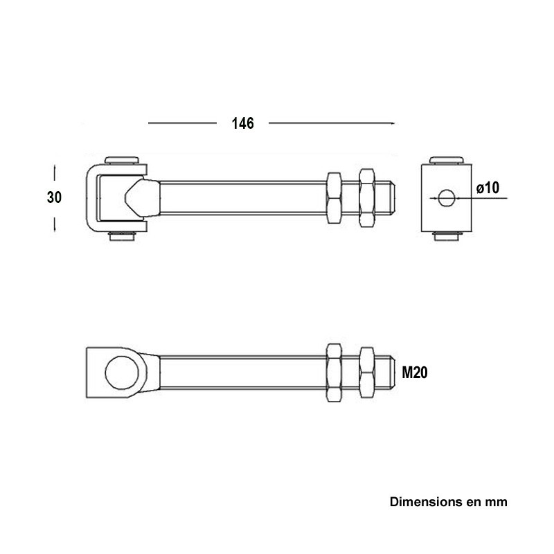 Gonds à souder et bloquer au travers des poteaux axe 140 à 146mm