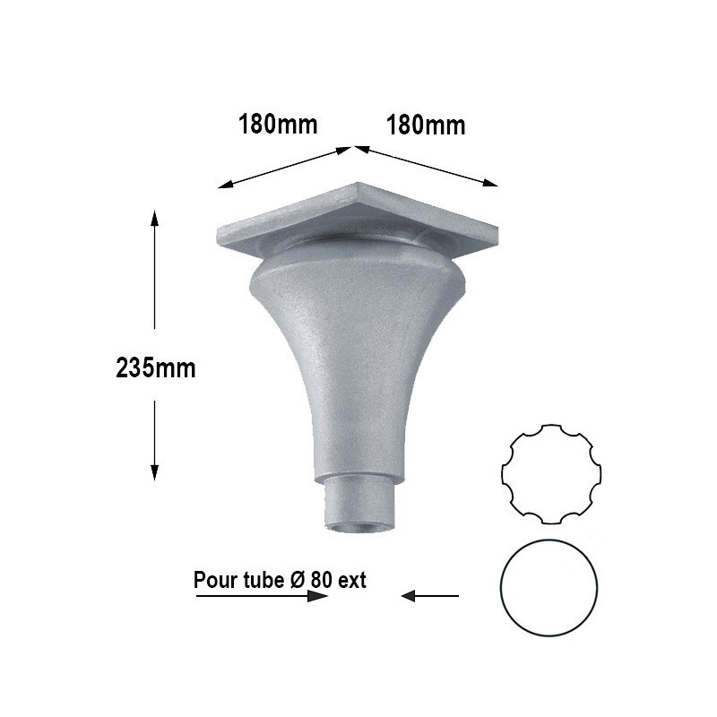 Base ou chapiteau pour tube alu en Ø80mm de poteau modulaire
