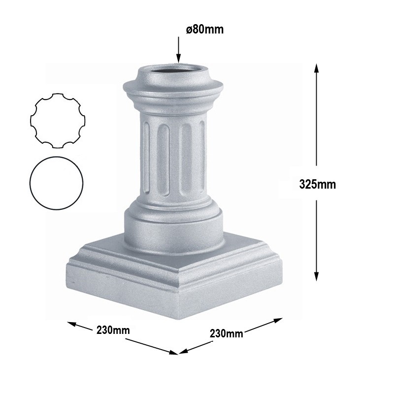 Embase moyenne pour tubes Ø80mm ou Ø100mm pour poteaux