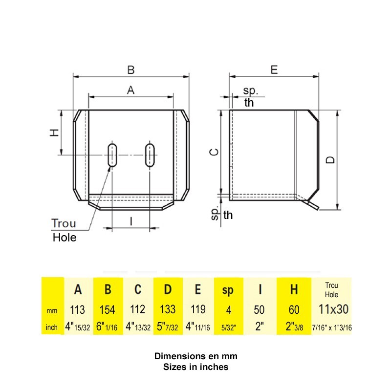 Avaloir butoir réglable pour rail 98x98mm de rail portail autoportant