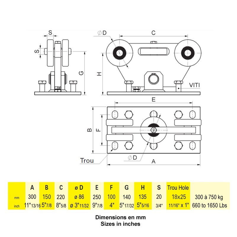 Chariot cantilever tout acier pour fortes charges et grande longueur