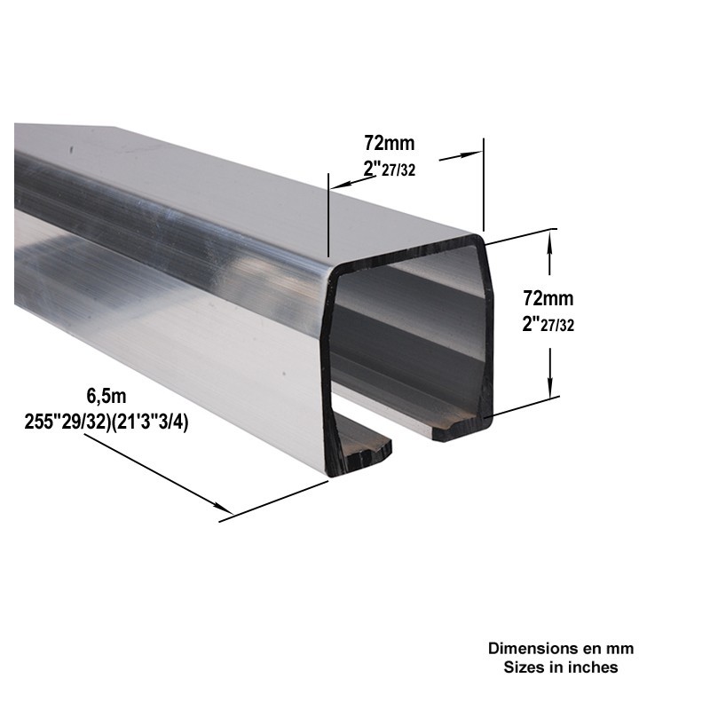 Rail pour portail autoportant cantilever 6,5m 72x72mm en acier