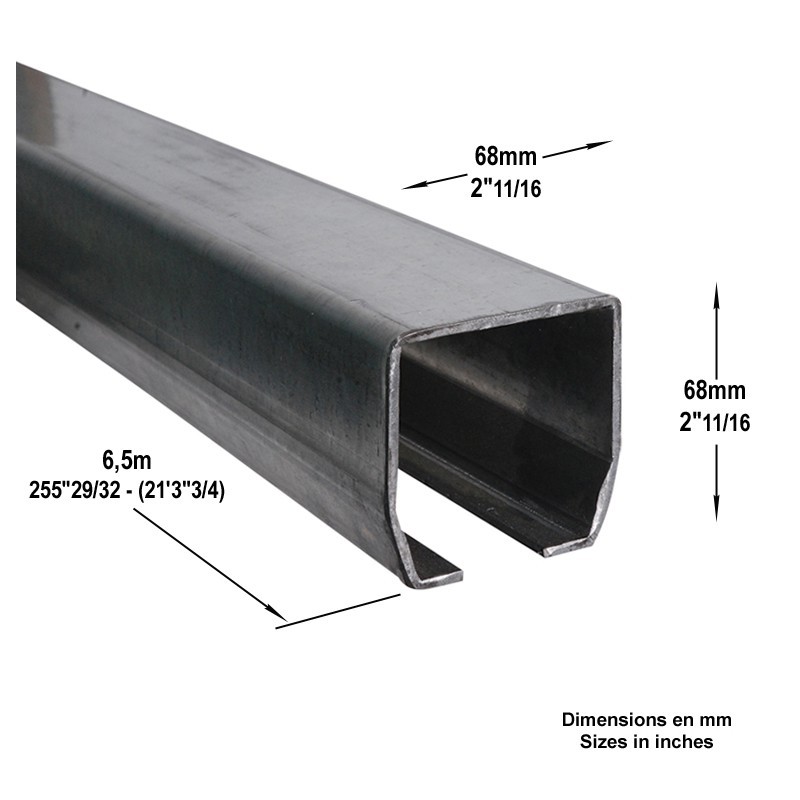 Rail pour portail autoportant cantilever 6,5m 68x68mm en acier