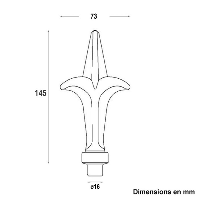 Pointe de lance fleur de lys aluminium 145mm avec embout ø16mm