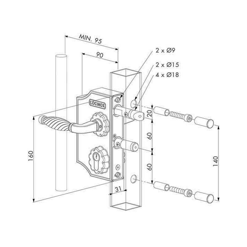 Serrures Locinox style industriel pour portail à battants haute qualité