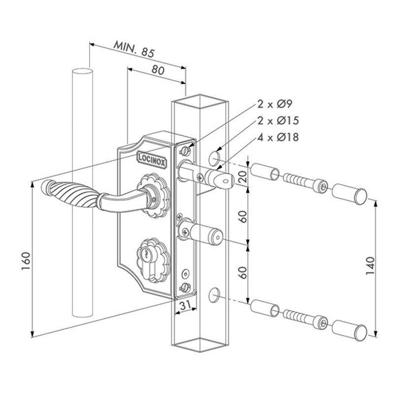 Serrures Locinox style industriel pour portail à battants haute qualité