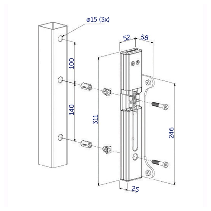Gâche électrique en applique Locinox réversible pour tubes carrés