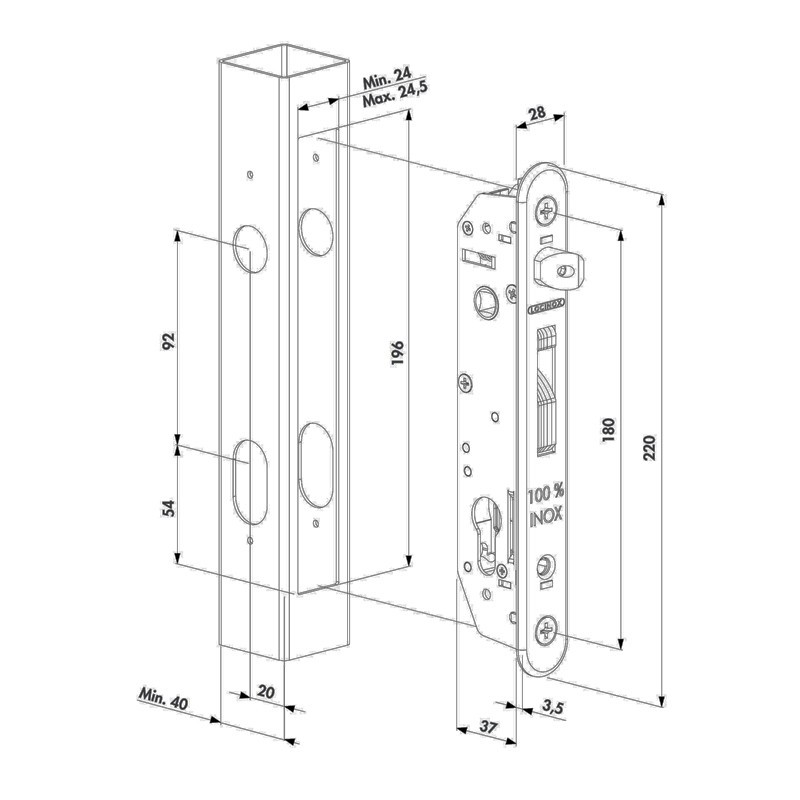 Serrures en inox Locinox pour ortails à battants tubes 40,50 ou 60mm