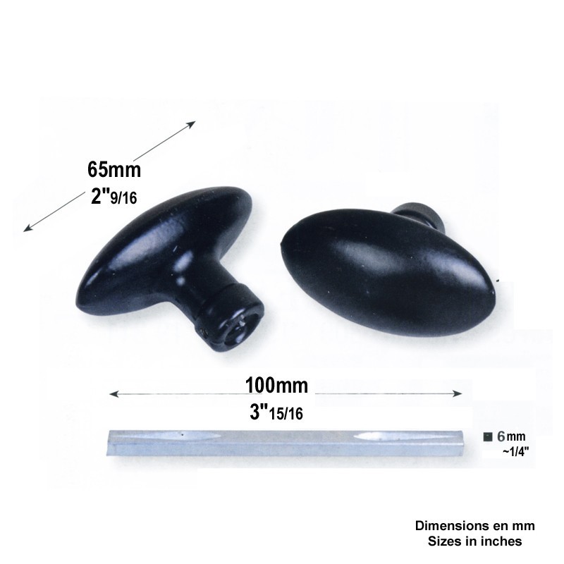 Boutons de porte aluminium noire en carré de 6x6mm longueur 100