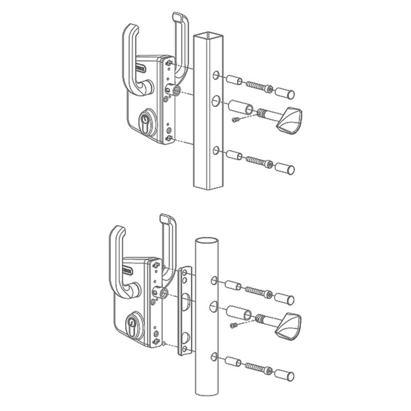 Serrures Locinox style industriel pour portail coulissants 40 à 80mm
