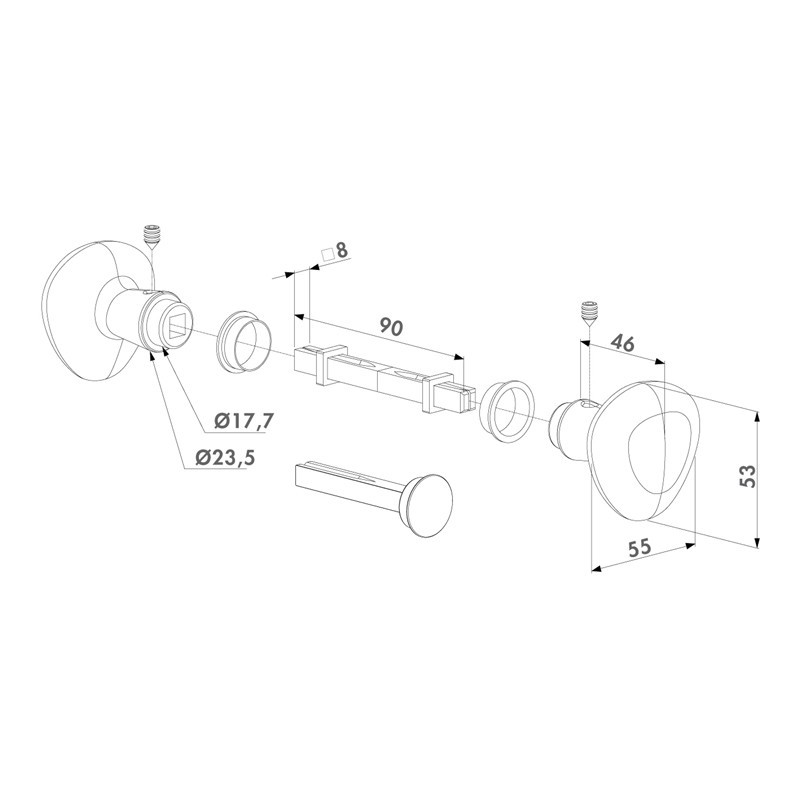 Kit poignées boutons de orte Locinox maneuvrable 1 ou 2 côtés