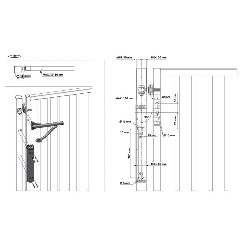 Ferme porte polyvalent hydraulique Locinox pour vantaux 150kg