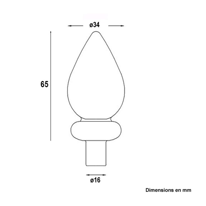 Décor cône en acier 65mm ø34mm avec embout ø16mm à souder