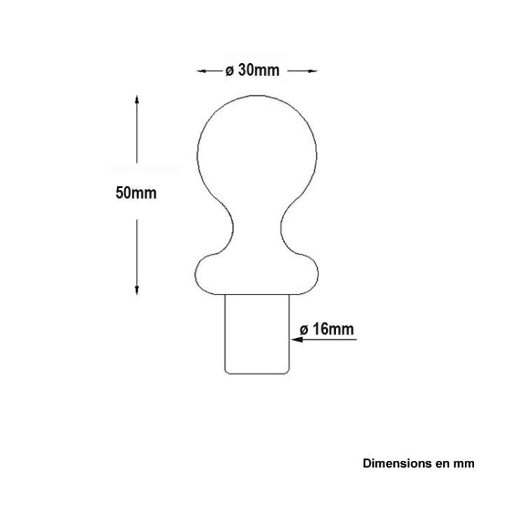 Décor boule en acier 50mm ø30mm avec embout ø16mm à souder
