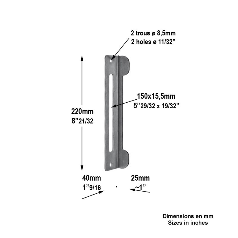 Gâche en acier zingué pour portails ou portillons pour tube 40x40mm