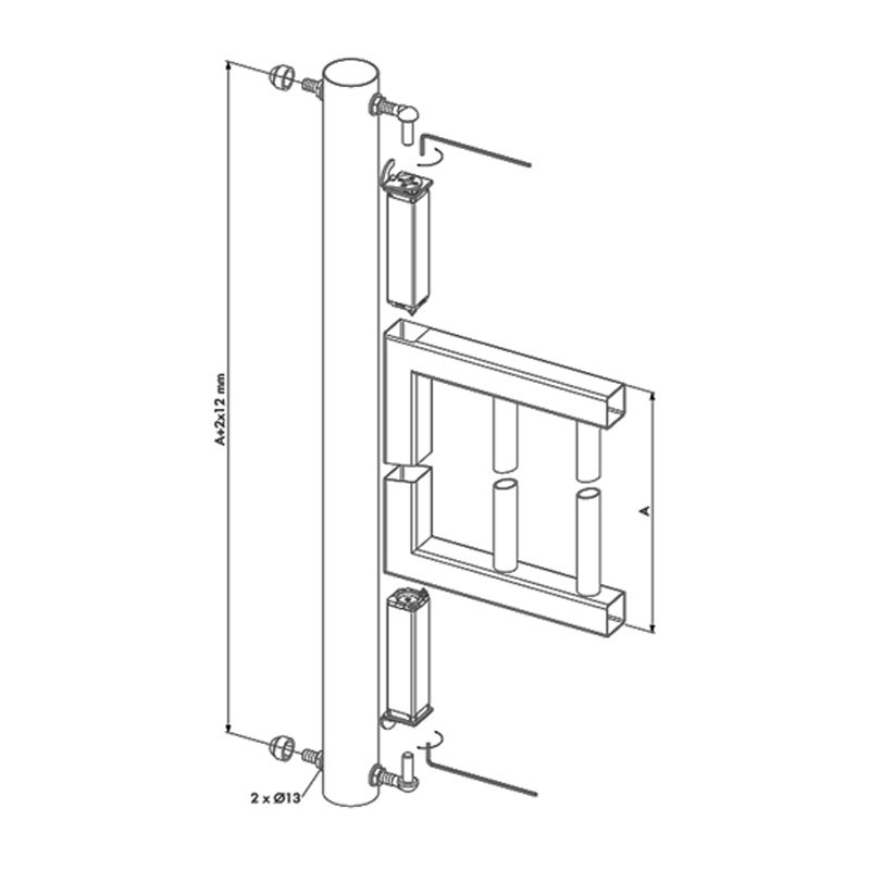Charnières à ressort Locinox pour tubes carrés de 40x40mm 75kg