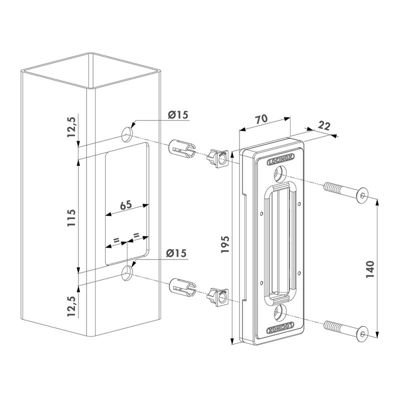 Gâches Locinox pour portails coulissants pour tubes carrés de 80x80