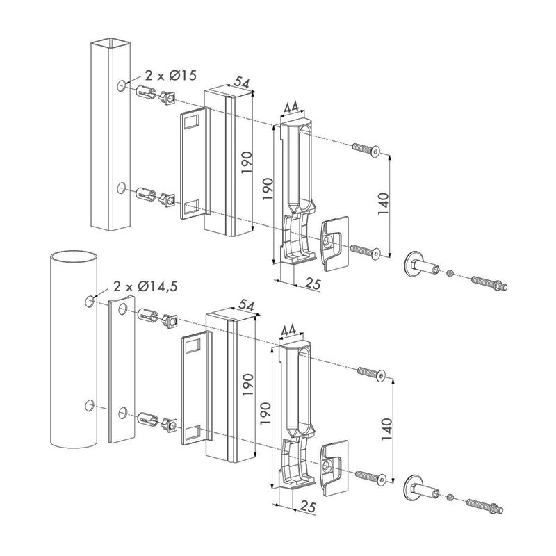 Gache locinox securite pour portails ouvrants à battants en applique