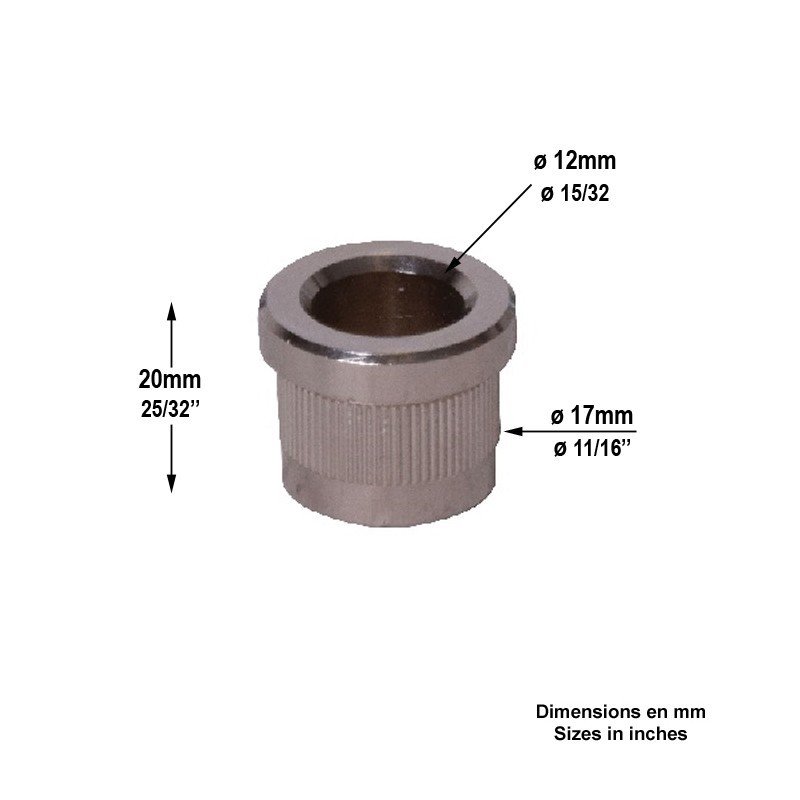 Bague moletée en laiton nickelé pour recevoir des axes de gonds