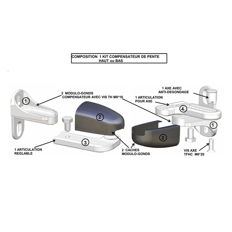 Gonds modulo compensateurs de pente en acier inox avec caches