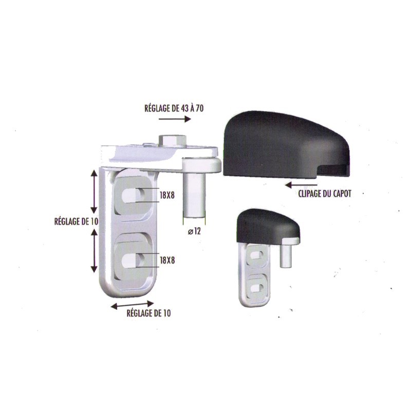 Gond modulo pour portails de moins de 75kg en acier inoxydable