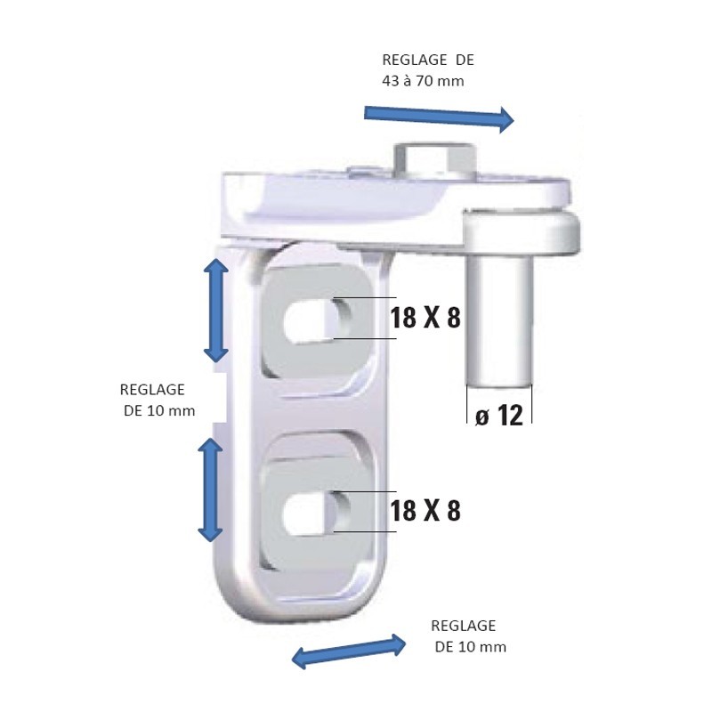 Gond modulo pour portails de moins de 75kg en acier inoxydable