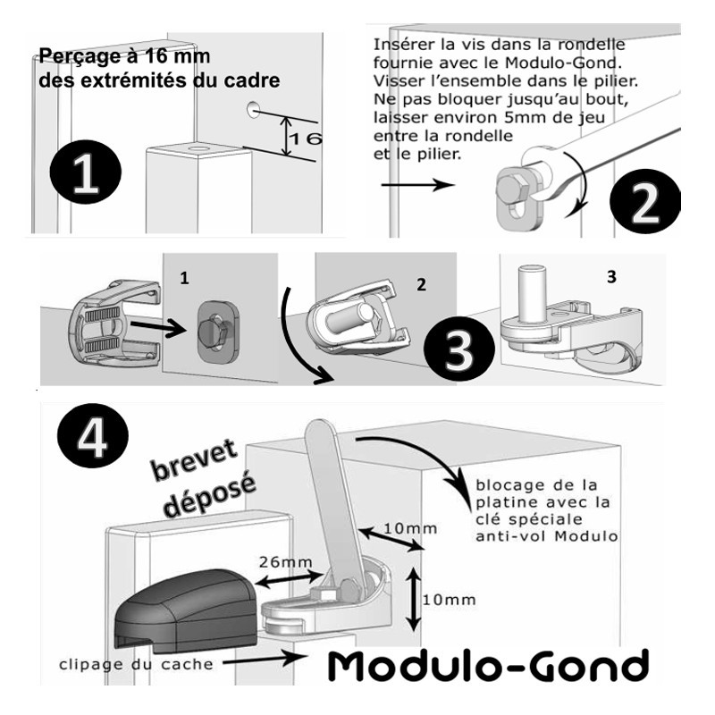 Ces gonds modulo sont en acier inox pour portails légers - de 75kg