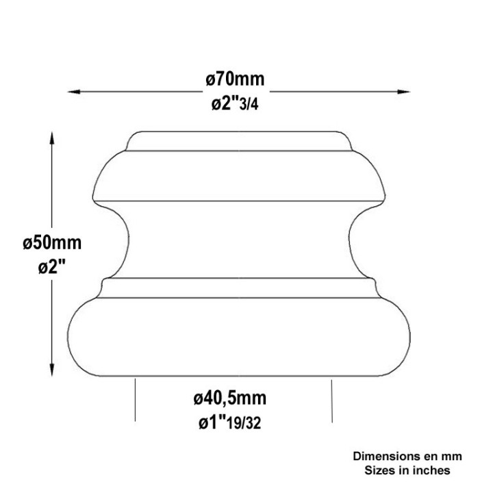Garnitures de poteau ø40mm acier forgé roulé diametre ext. 50mm