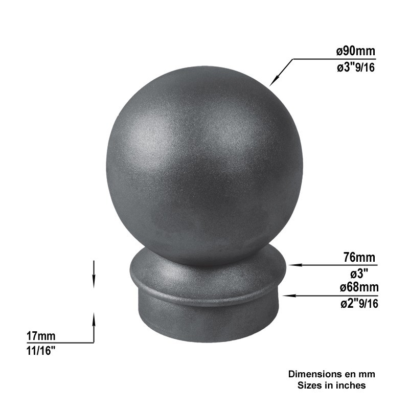 Boules en acier avec collerette pour potelets urbains de Ø76mm ext