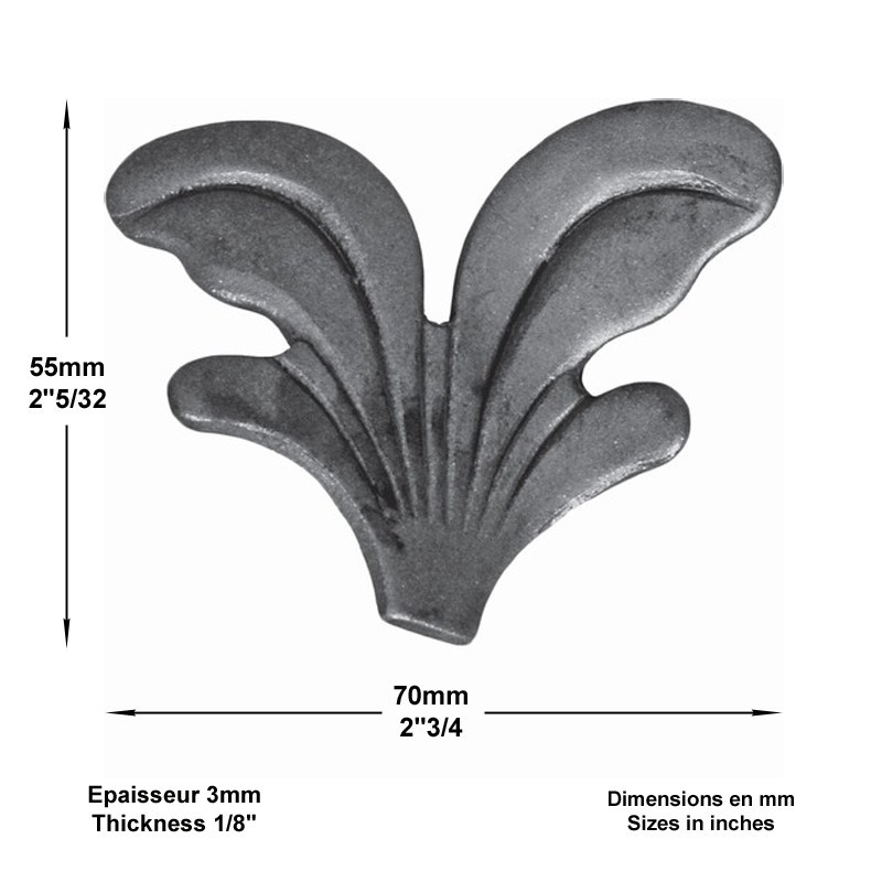 Feuille fantaisie décorative acier forgé epr3mm pour la décoration